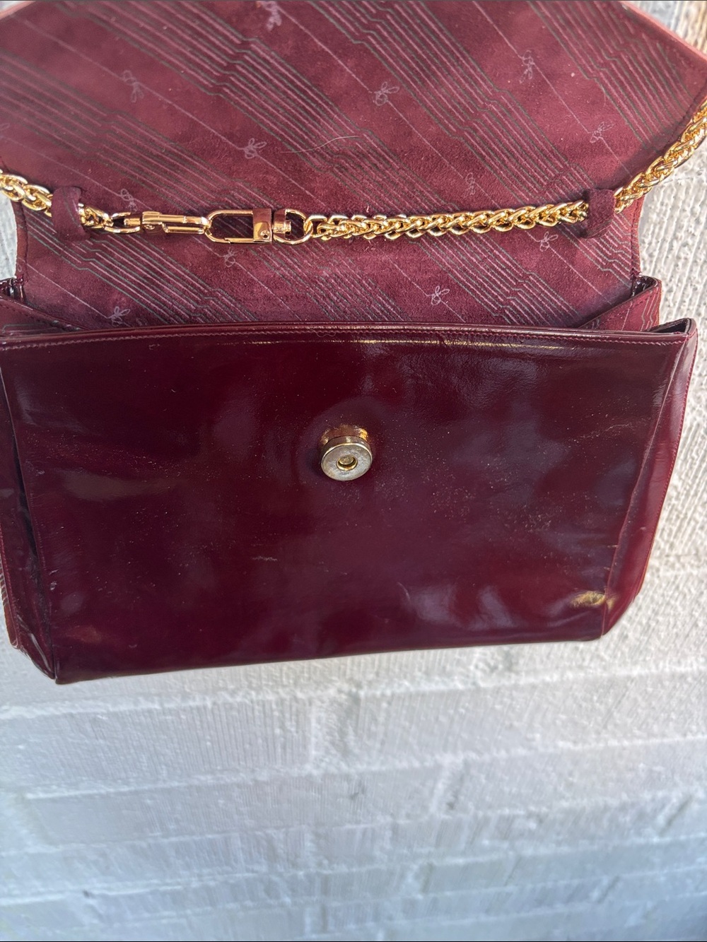 Linea Patent Leather Burgundy Envelope Crossbody with Contrast Trim - Picture 12 of 14